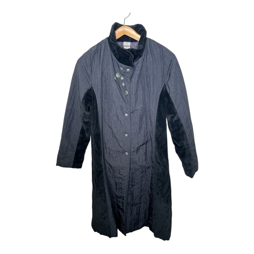 Crea Concept Trench Coat Black Nylon Velvet Art To Wear Wire Collar Size 8